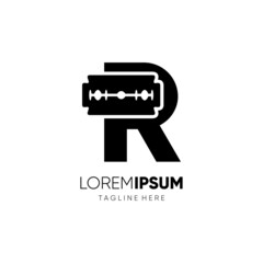 Letter R Razor Blade Logo Design Vector Icon Graphic Emblem Illustration