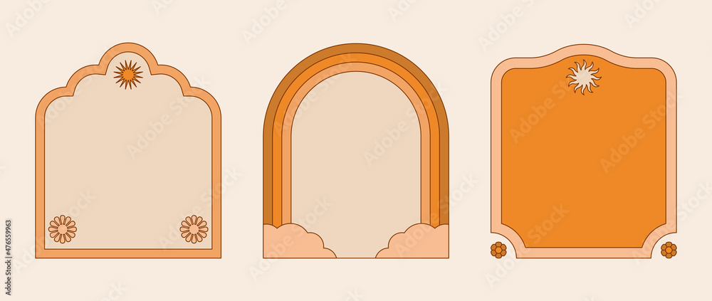 Aufkleber Vector illustration in simple linear style - design templates - hippie style - frames and prints with copy space for text
