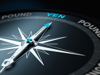 Compass Needle Points Yen and Others Written with Pound
