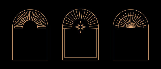 Vector set of design elements and illustrations in simple linear style - boho arch logo design elements and frames for social media stories and posts