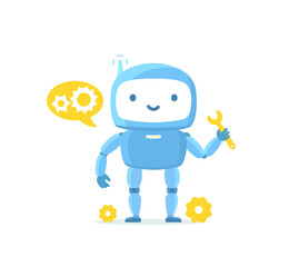 Robot character. Repair service support. Vector illustration.