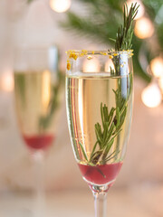 Blackberry Champagne Cocktail, Mimosa festive drink for Christmas