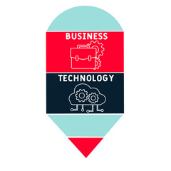 BT - Business Technology acronym. business concept background. vector illustration concept with keywords and icons. lettering illustration with icons for web banner, flyer, landing page