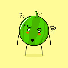 cute watermelon character with confused expression. green and yellow. suitable for emoticon, logo, mascot