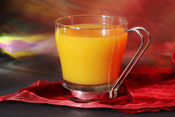 fresh orange juice in glass cup