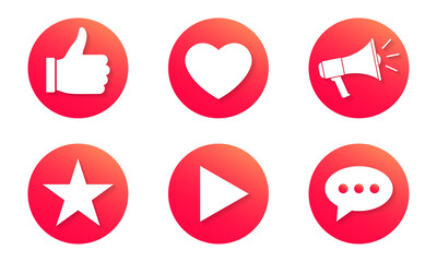 Social media, feedback icon set. Thumb up, like, megaphone, speech bubble symbols. Vector illustration.