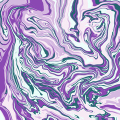 Fluid art texture. Abstract background with swirling paint effect. Liquid acrylic picture that flows and splashes. Mixed paints for interior poster. Purple, beige and pink overflowing colors