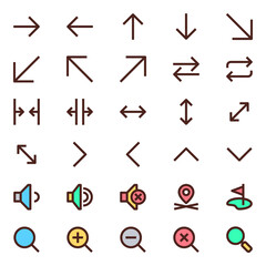Filled outline icons for user interface.