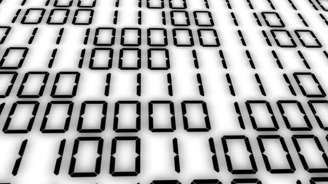 白背景　デジタル数字　二進数　乱数　7セグメント　背景　モーショングラフィックス
