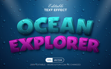 Cartoon text effect ocean ocean explorer style theme. Editable text effect.