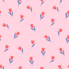 Floral seamless pattern with tulips on pink background