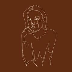 Fototapeta na wymiar One line woman portrait. Hand drawn abstract face. Minimal art. Trendy style. 