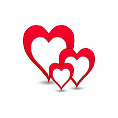 Heart with shadow. Red and white festive hearts on white background. Vector illustration