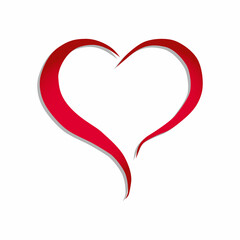 Heart with shadow. Original red festive heart on a white background. Vector illustration