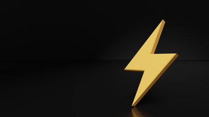3D Rendered Golden Power  Lightning Bolt Isolated