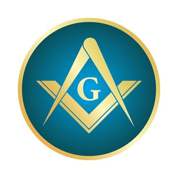 Freemasonry Golden Emblem Icon Logo. The masonic square and compass symbol. Vector illustration.