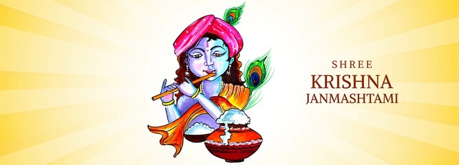 Lord Krishna janmashtami card banner background