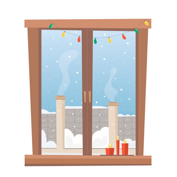 winter window scene with candles and snow clip art preview