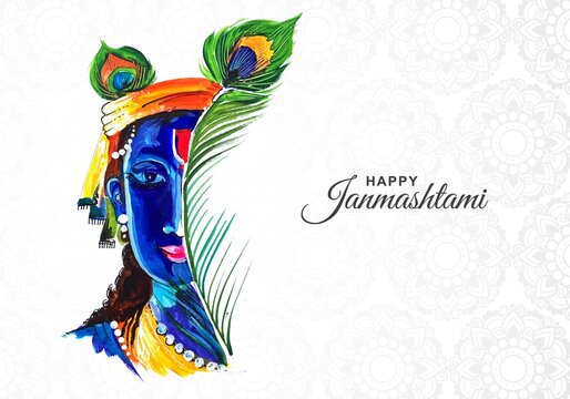 Colorful religious krishna janmashtami card background