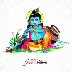 Obraz na płótnie Canvas illustration of Lord Krishna janmashtami card background