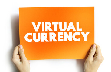 Virtual currency text quote on card, concept background