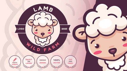 Cartoon character adorable animal lamb logo