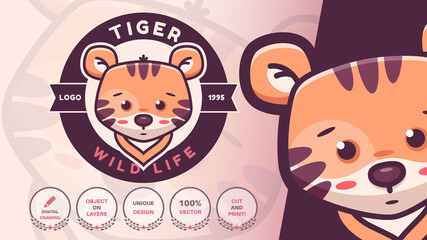 Cartoon character childish animal tiger logotype