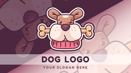 Cartoon character dog, with bone - logotype