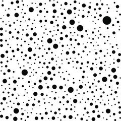 Black polka dots random pattern background. Grunge texture. Vector illustration.