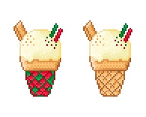 Vanilla Christmas-style ice cream pixel art. Vector illustration.