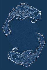 dark blue illustration with stylized fishes