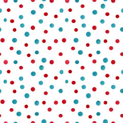 Blue and red spots. Watercolor pattern. Simple seamless pattern on white background