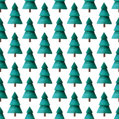 Obraz premium Christmas tree. Watercolor pattern. Simple seamless pattern on white background
