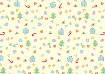クリスマスモチーフのアイシングクッキー風パターン背景