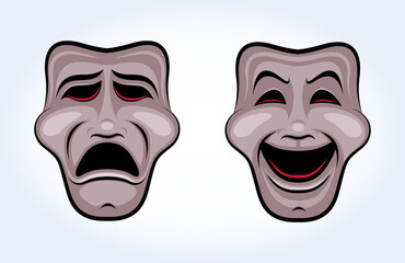 Mask Theater Face Emotion Sad And Happy Vector Illustration