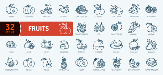 Fruit Healthy eating Thin Line Pack. Vector scalable icons