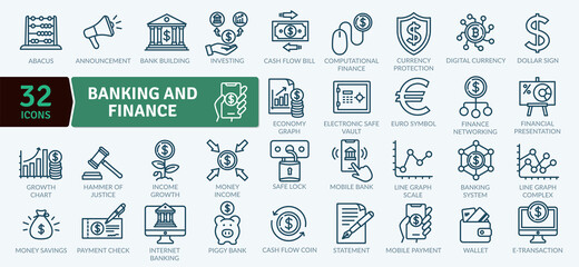 Banking and Finance Icons Pack.Thin line icons set. Simple vector icons