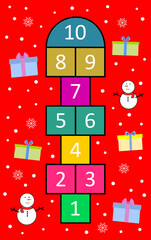 Christmas hopscotch game on red background