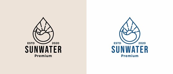 Sunrise Water drop logo design hipster vintage