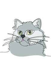 Continuous one line drawing of cute cat. Funny domestic pets. Vector illustration