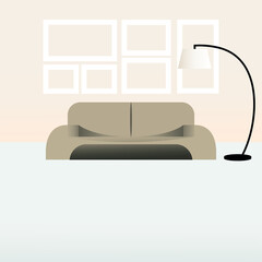 a room with a sofa and a lamp on the counter. living room design. vector illustration, eps 10.