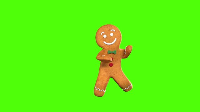 Gingerbread man Dancer 3D animation of funny, hot and sweet cookie boys dancing for holiday and kid event, show, VJ, party, music, website, banner, dvd. Green screen