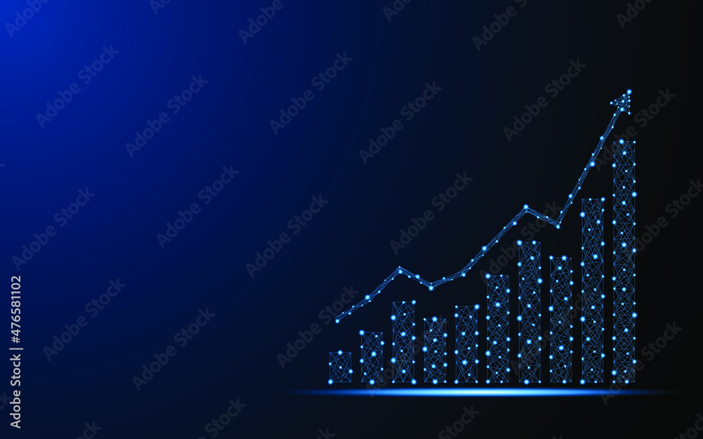 Poster abstract growth chart. business growth strategy ideas. digital low poly wireframe style design with 