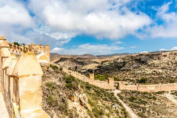 Jayrán Wall (a Moorish wall) and Cerro San Cristobal Hill in Almeria, Andalusia, Spain - Europe