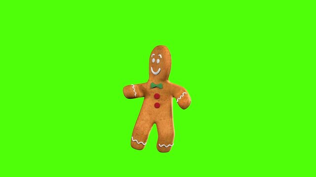 Gingerbread man Dancer 3D animation of funny, hot and sweet cookie boys dancing for holiday and kid event, show, VJ, party, music, website, banner, dvd. Green screen