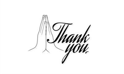 Beautiful Creative Banner Design for Thank You. Conceptual Typography of Thank You. Editable Illustration of Folded Hands.