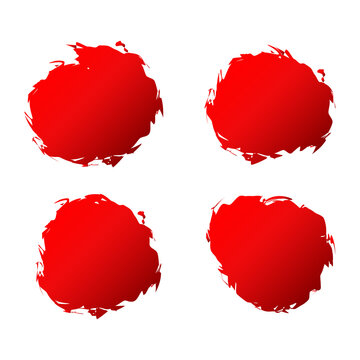 Set Red Paint Brush Circle Isolated On White Background. Frame. Vector