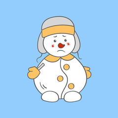 Sad snowman in a winter hat