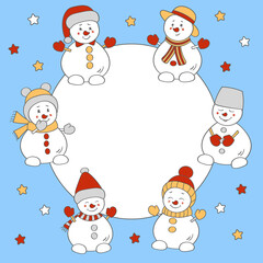 Vector frame with cute snowmen