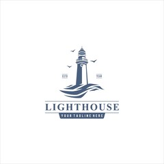 Lighthouse Sea Beacon Logo Design Vector Image